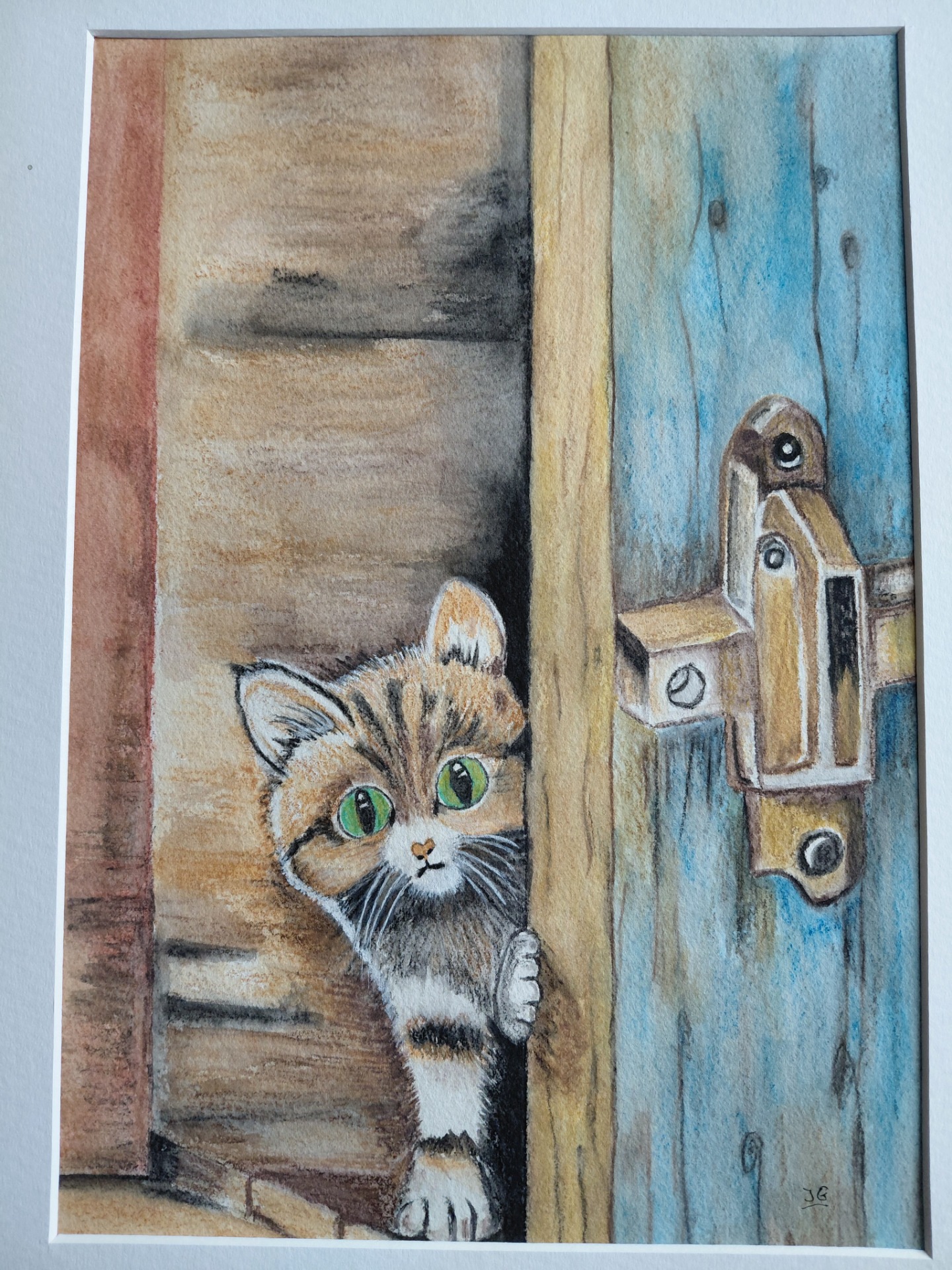 deur met poes aquarelpotloden